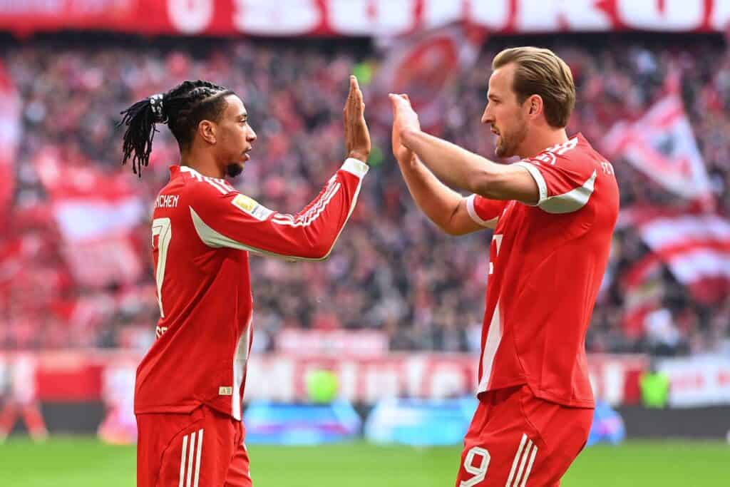 Fussball Bundesliga /
FC Bayern Muenchen - 1.FC Union Berlin 4-0 Michael Olise, Harry Kane