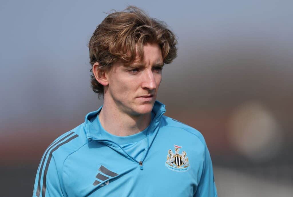 Newcastle United FC Training Session And Press Conference - UEFA Champions League 2025/26 Round of 16 First Leg Anthony Gordon