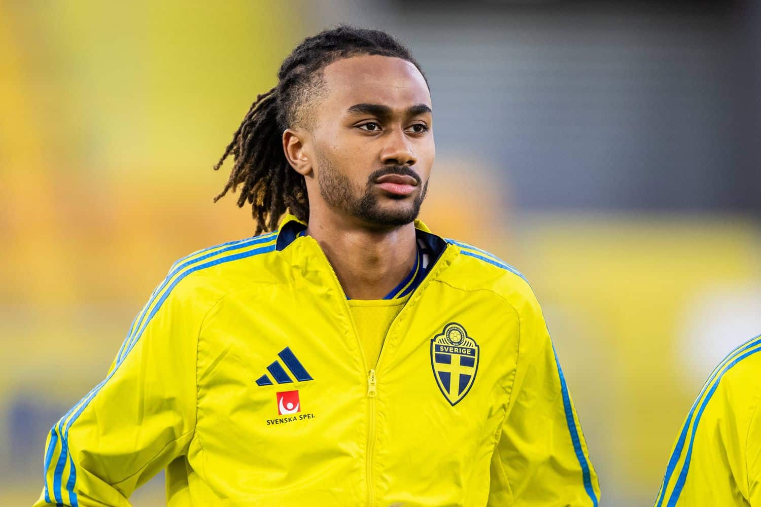 260327 Jonah Kusi-Asare of Sweden during line-up ahead of the UEFA Under-21 qualifier football match between Sweden and Jonah Kusi-Asare