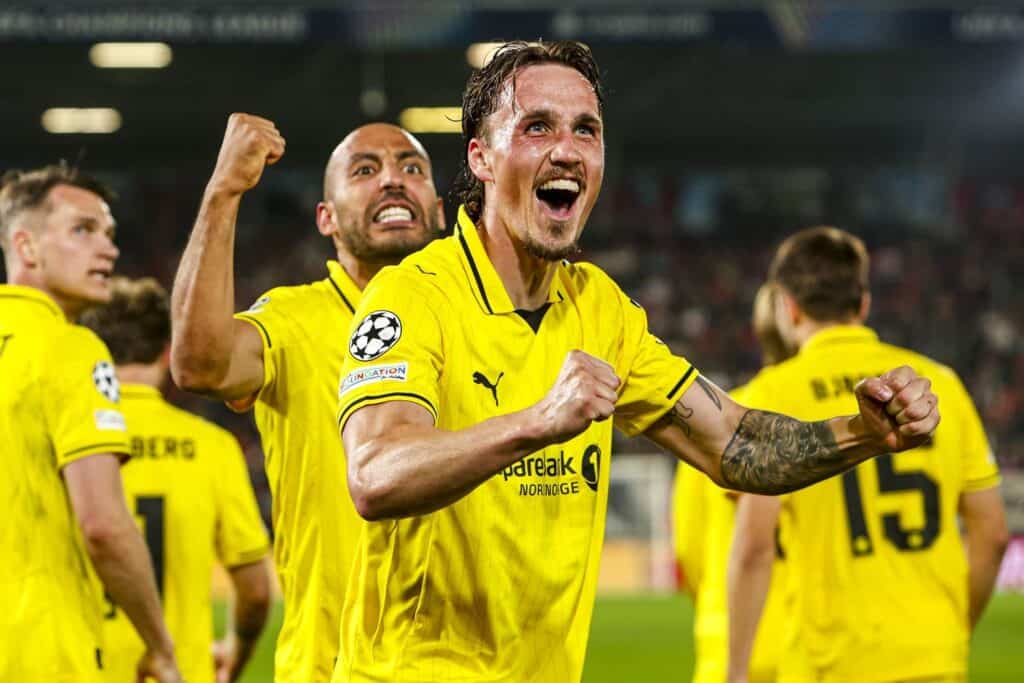 NIJMEGEN - Andreas Helmersen of FK Bodo/Glimt and Haitam Aleesami of FK Bodo/Glimt celebrate the 0-3 during the UEFA Cha Bodø/Glimt